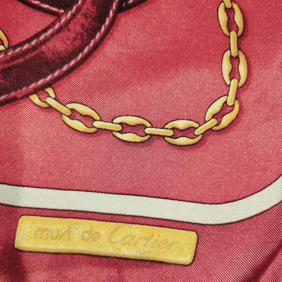 CARTIER silk scarf muffler red must de ladies - Picture 11 of 14